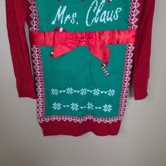 Holiday Christmas Mrs Claus Womens Ugly Sweater Dress or Long Tunic Size M - Picture 3 of 7